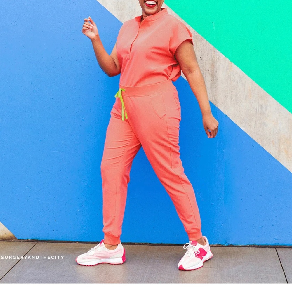 Limited Edition Zamora Jogger Figs Scrub Pants in Hot Coral
